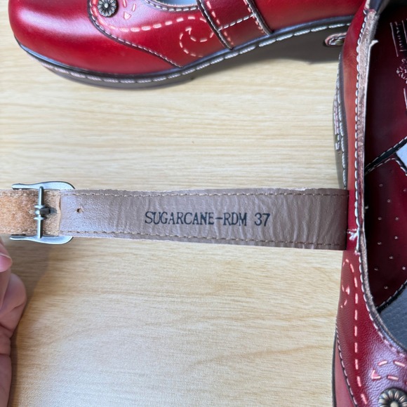 Spring Step L'Artiste Sugarcane Mary Jane Clogs Womens 37 Red Excellent Leather - Picture 8 of 9